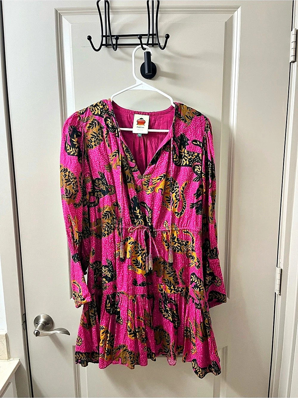 FARM Rio Tiger Leaves Lavender Puff Sleeve Mini Dress
